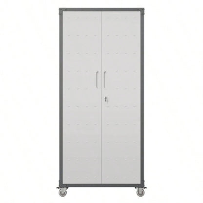 Sturdy and Durable Metal Cabinet Garage with Wheels - Mobile Heavy - Duty Storage Cabinet with 1 Drawer and 2 Locking Doors, Rolling Storage Cabinet, Black and Gray