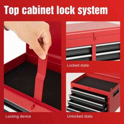 Chest, 5 - Drawer Rolling Storage Cabinet with Detachable Top Box, Liner, Universal Lockable Wheels, Adjustable Shelf, Locking Mechanism, Metal Cart Garage Workshop