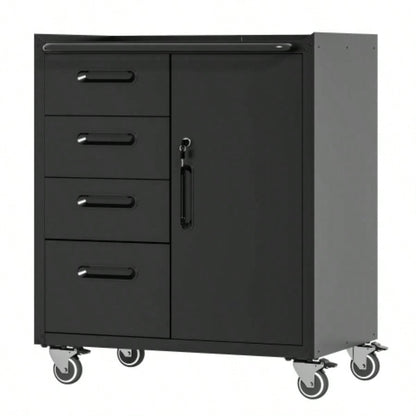 Sturdy and Durable Metal Cabinet Garage with Wheels - Mobile Heavy - Duty Storage Cabinet with 1 Drawer and 2 Locking Doors, Rolling Storage Cabinet, Black and Gray