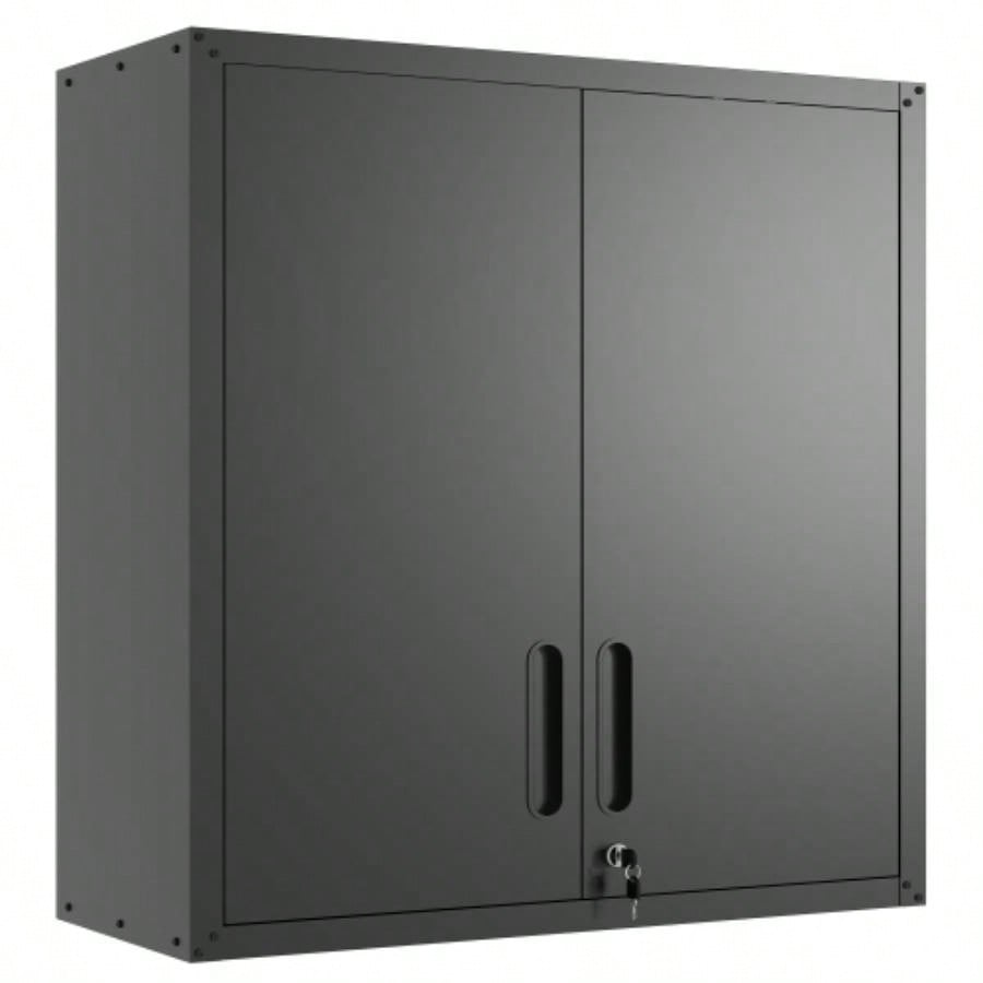 Sturdy and Durable Metal Cabinet Garage with Wheels - Mobile Heavy - Duty Storage Cabinet with 1 Drawer and 2 Locking Doors, Rolling Storage Cabinet, Black and Gray