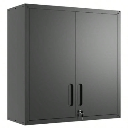Sturdy and Durable Metal Cabinet Garage with Wheels - Mobile Heavy - Duty Storage Cabinet with 1 Drawer and 2 Locking Doors, Rolling Storage Cabinet, Black and Gray