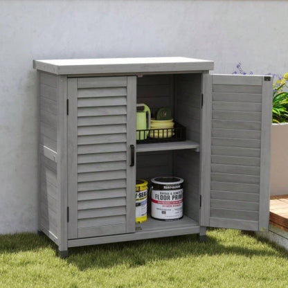 Potting with Storage Cabinet and Metal Table Top Outdoor Patio, Garden Furniture Wood Workstation 31.5x17x36