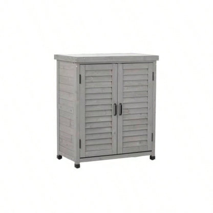 Potting with Storage Cabinet and Metal Table Top Outdoor Patio, Garden Furniture Wood Workstation 31.5x17x36