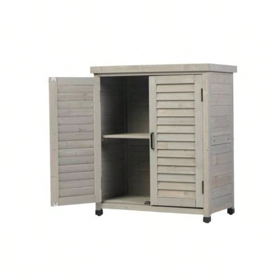 Potting with Storage Cabinet and Metal Table Top Outdoor Patio, Garden Furniture Wood Workstation 31.5x17x36