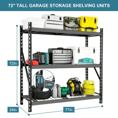 Garage Shelving Heavy Duty 72H*77 Garage Storage Shelves 6000LBS Heavy Duty Shelving Adjustable 3 Tier Metal Shelving Garage Storage Shelving Industrial Shelving Storage Rack, Black