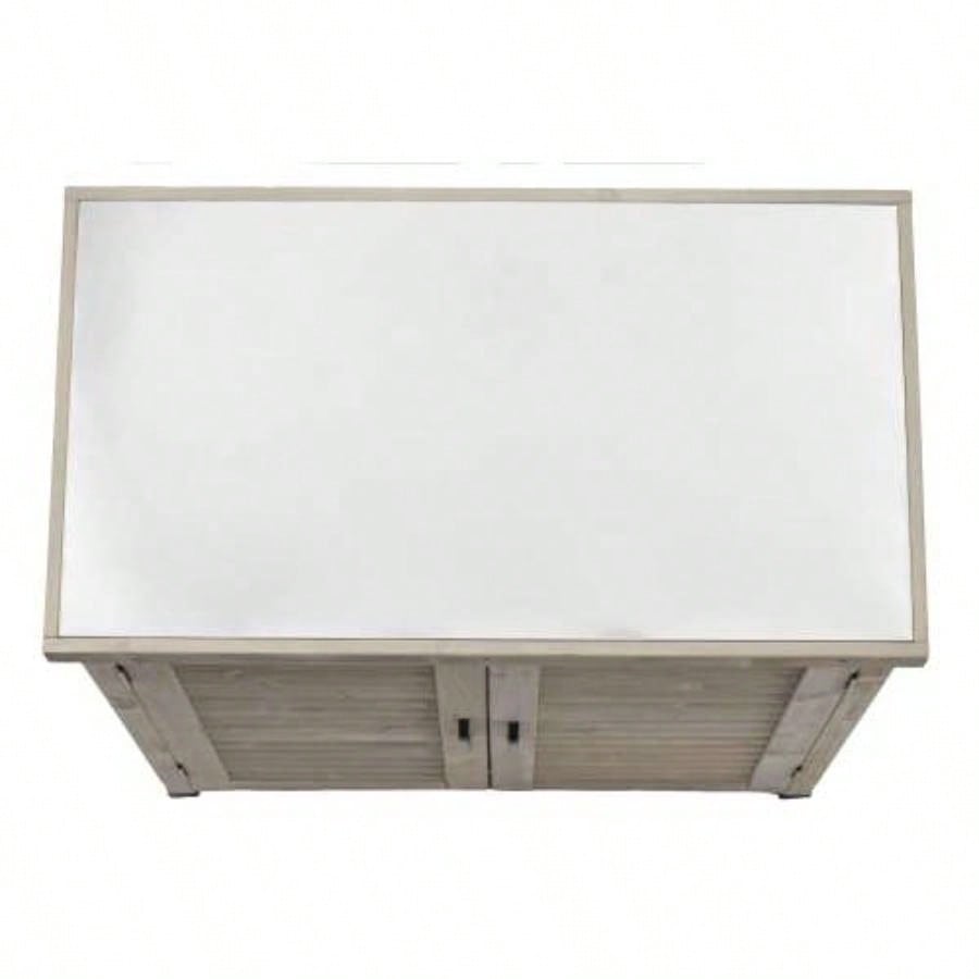 Potting with Storage Cabinet and Metal Table Top Outdoor Patio, Garden Furniture Wood Workstation 31.5x17x36