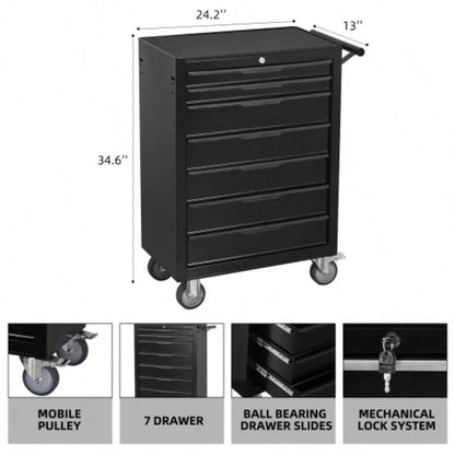 - Drawer Rolling Chest Cabinet, Large Capacity Metal Box with Wheels and Cylinder Locking, Roll Around Storage Organizer Cart Garage, Warehouse, Work Shop - Black