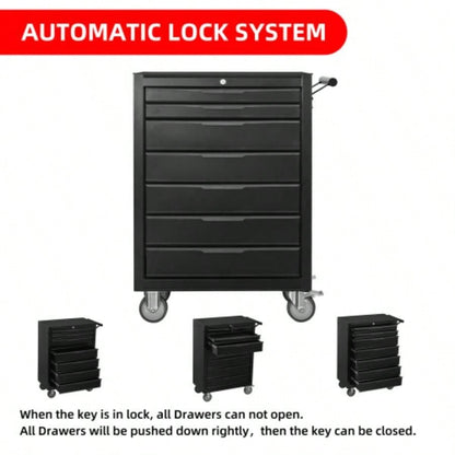 - Drawer Rolling Chest Cabinet, Large Capacity Metal Box with Wheels and Cylinder Locking, Roll Around Storage Organizer Cart Garage, Warehouse, Work Shop - Black