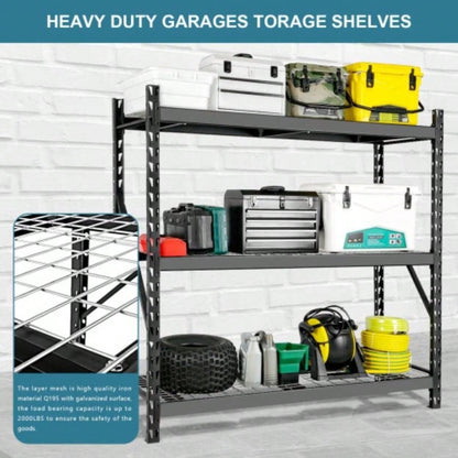 Garage Shelving Heavy Duty 72H*77 Garage Storage Shelves 6000LBS Heavy Duty Shelving Adjustable 3 Tier Metal Shelving Garage Storage Shelving Industrial Shelving Storage Rack, Black