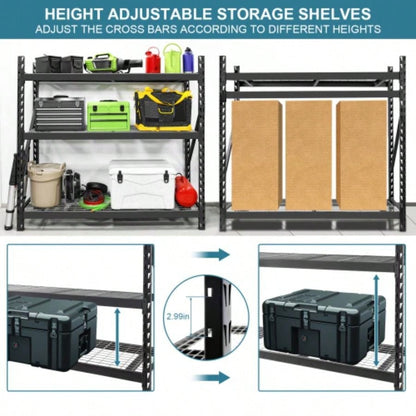 Garage Shelving Heavy Duty 72H*77 Garage Storage Shelves 6000LBS Heavy Duty Shelving Adjustable 3 Tier Metal Shelving Garage Storage Shelving Industrial Shelving Storage Rack, Black
