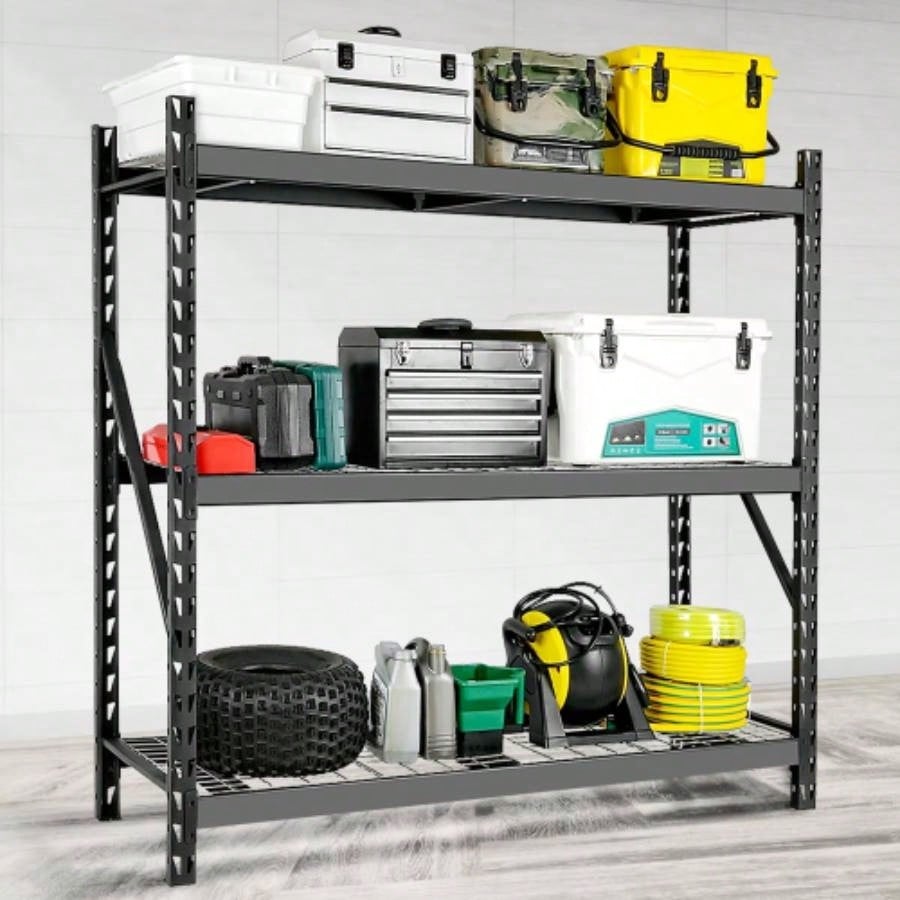 Garage Shelving Heavy Duty 72H*77 Garage Storage Shelves 6000LBS Heavy Duty Shelving Adjustable 3 Tier Metal Shelving Garage Storage Shelving Industrial Shelving Storage Rack, Black