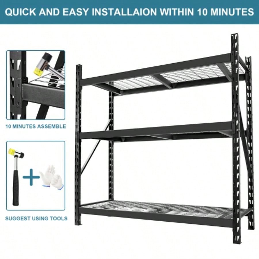 Garage Shelving Heavy Duty 72H*77 Garage Storage Shelves 6000LBS Heavy Duty Shelving Adjustable 3 Tier Metal Shelving Garage Storage Shelving Industrial Shelving Storage Rack, Black