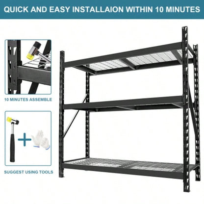 Garage Shelving Heavy Duty 72H*77 Garage Storage Shelves 6000LBS Heavy Duty Shelving Adjustable 3 Tier Metal Shelving Garage Storage Shelving Industrial Shelving Storage Rack, Black