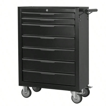 - Drawer Rolling Chest Cabinet, Large Capacity Metal Box with Wheels and Cylinder Locking, Roll Around Storage Organizer Cart Garage, Warehouse, Work Shop - Black