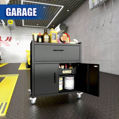 2 Door+ 1 Drawer Cabinets Garage, Lockable Garage Storage Cabinet, Locking Metal Storage Cabinet with Wheels, Rolling Chest, Assembly Required H35.4*W30.3*