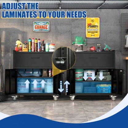 2 Door+ 1 Drawer Cabinets Garage, Lockable Garage Storage Cabinet, Locking Metal Storage Cabinet with Wheels, Rolling Chest, Assembly Required H35.4*W30.3*