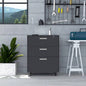 MultisStorage Cabinet 35 H, Three Drawers, Four Wheels, Black