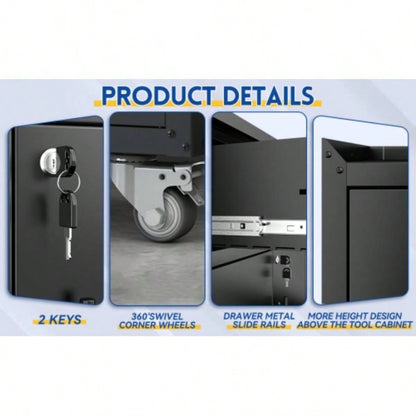 2 Door+ 1 Drawer Cabinets Garage, Lockable Garage Storage Cabinet, Locking Metal Storage Cabinet with Wheels, Rolling Chest, Assembly Required H35.4*W30.3*