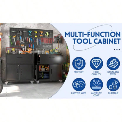 2 Door+ 1 Drawer Cabinets Garage, Lockable Garage Storage Cabinet, Locking Metal Storage Cabinet with Wheels, Rolling Chest, Assembly Required H35.4*W30.3*