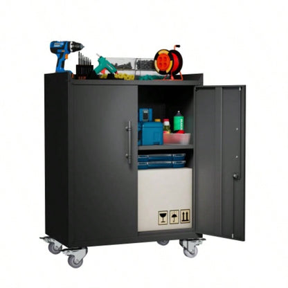 2 Door+ 1 Drawer Cabinets Garage, Lockable Garage Storage Cabinet, Locking Metal Storage Cabinet with Wheels, Rolling Chest, Assembly Required H35.4*W30.3*