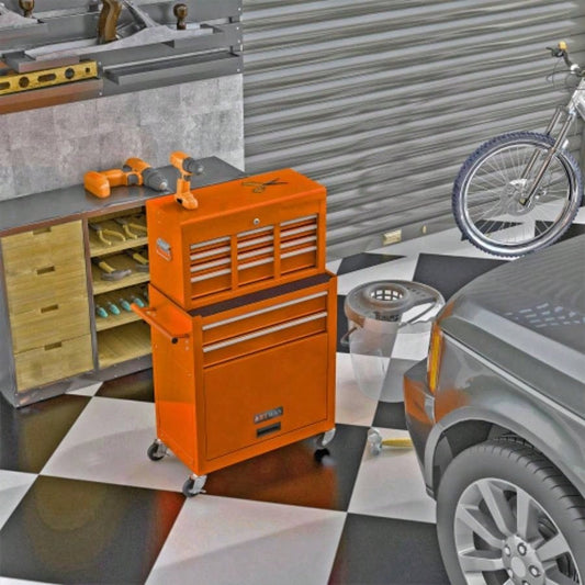 High Capacity Rolling Chest with Wheels and Drawers, 8 - Drawer Storage Cabinet - ORANGE