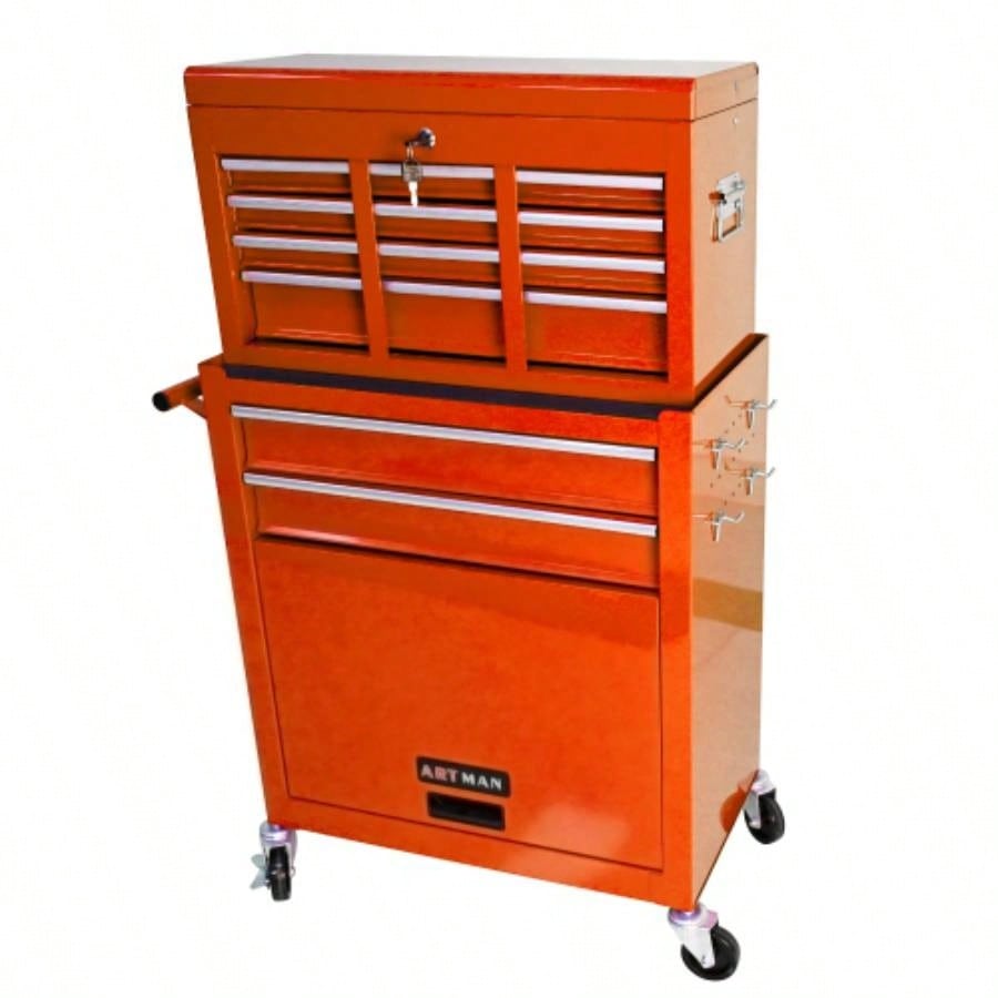 High Capacity Rolling Chest with Wheels and Drawers, 8 - Drawer Storage Cabinet - ORANGE