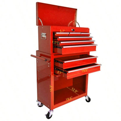 High Capacity Rolling Chest with Wheels and Drawers, 8 - Drawer Storage Cabinet - RED