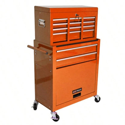 High Capacity Rolling Chest with Wheels and Drawers, 8 - Drawer Storage Cabinet - ORANGE