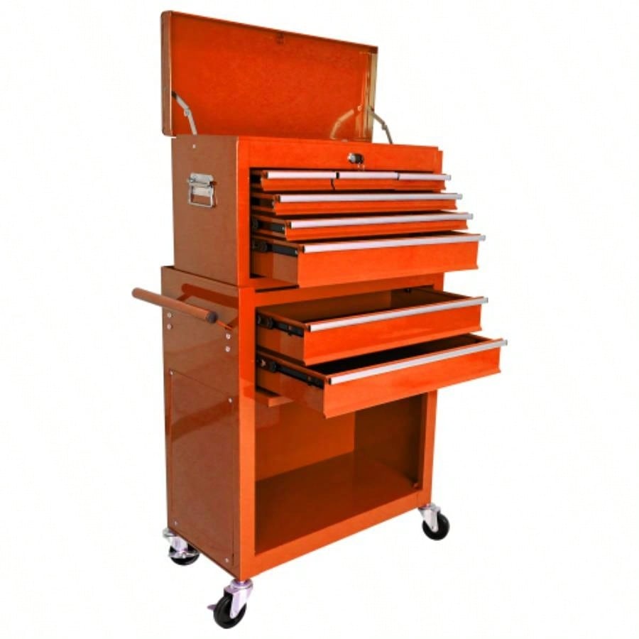 High Capacity Rolling Chest with Wheels and Drawers, 8 - Drawer Storage Cabinet - ORANGE