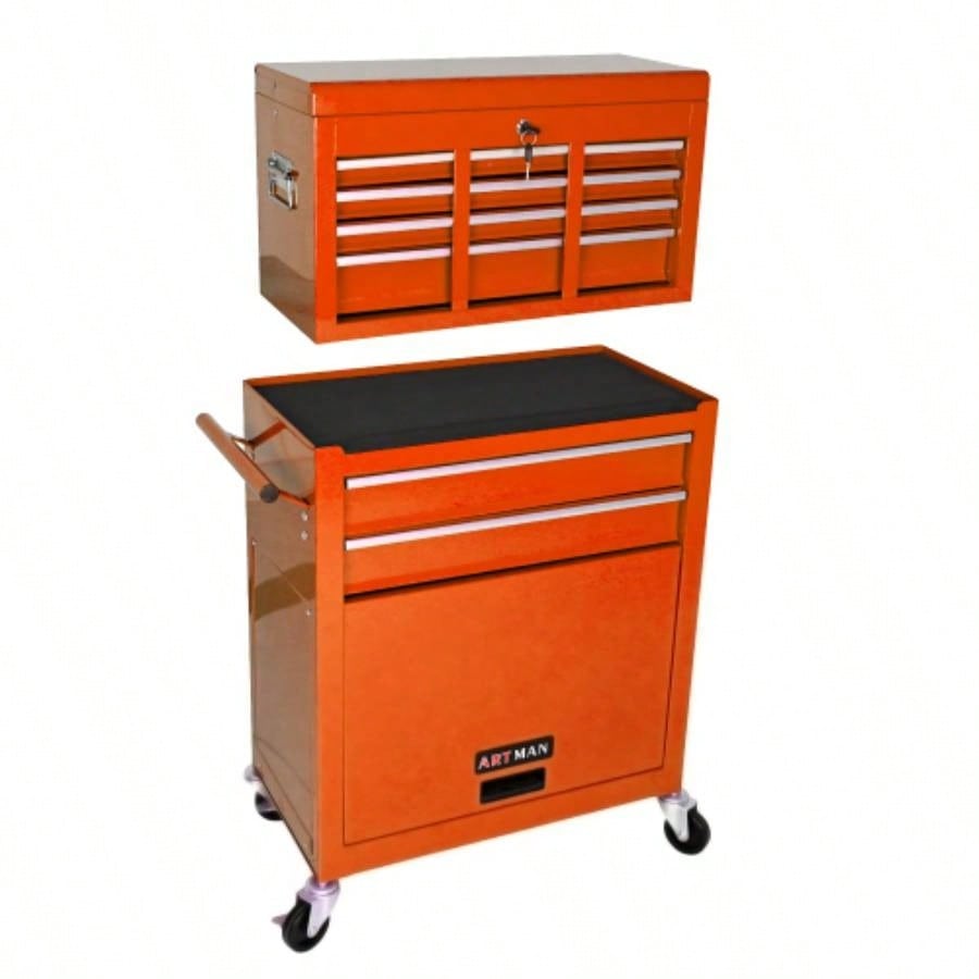 High Capacity Rolling Chest with Wheels and Drawers, 8 - Drawer Storage Cabinet - ORANGE