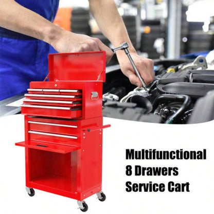 High Capacity Rolling Chest with Wheels and Drawers, 8 - Drawer Storage Cabinet - RED