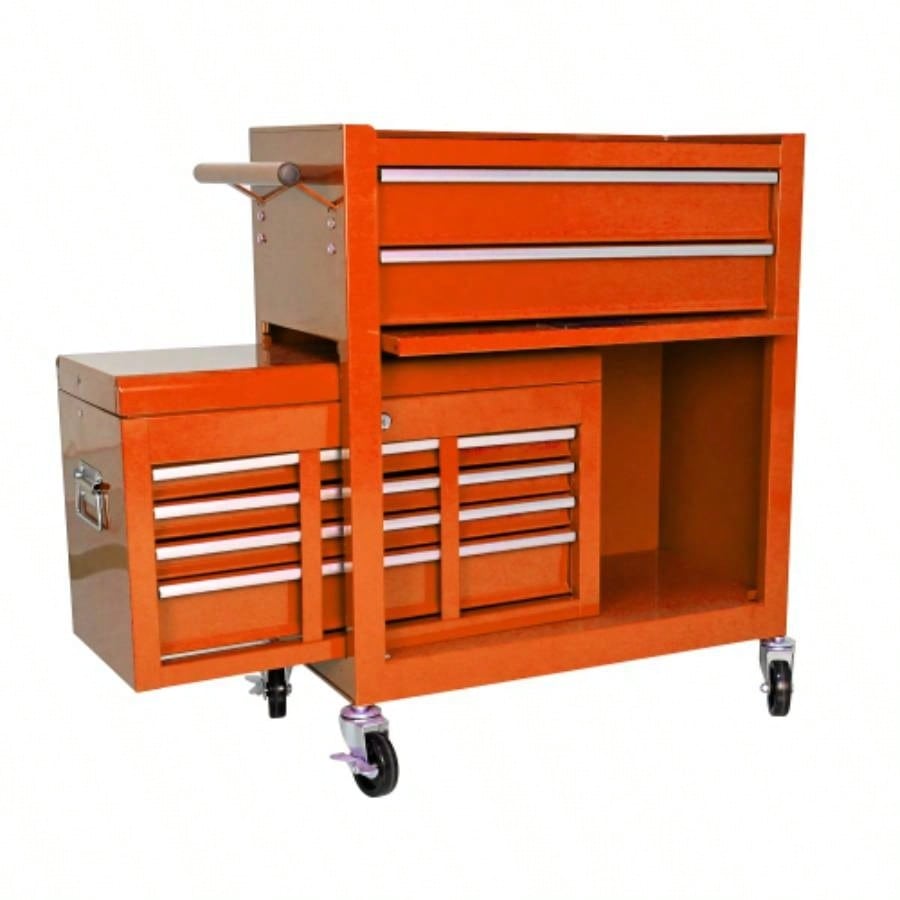 High Capacity Rolling Chest with Wheels and Drawers, 8 - Drawer Storage Cabinet - ORANGE
