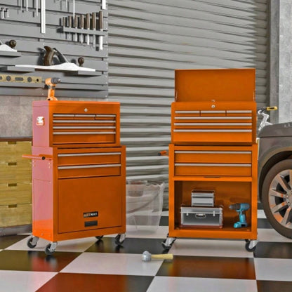 High Capacity Rolling Chest with Wheels and Drawers, 8 - Drawer Storage Cabinet - ORANGE