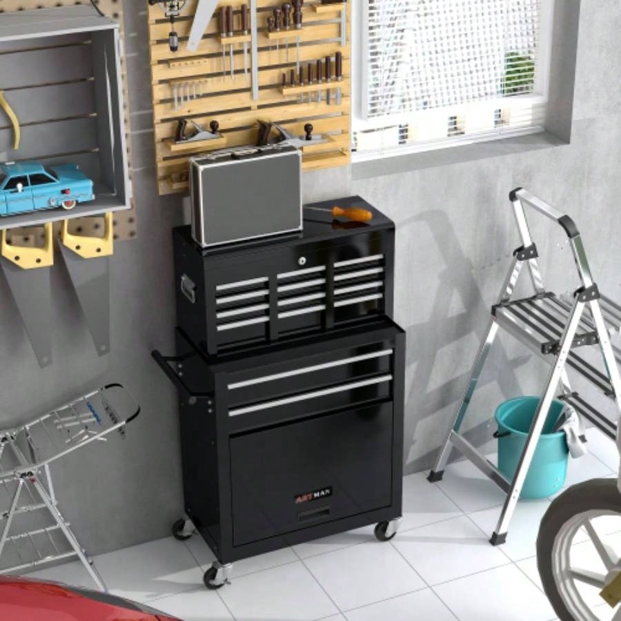 High Capacity Rolling Chest with Wheels and Drawers, 8 - Drawer Storage Cabinet - ORANGE