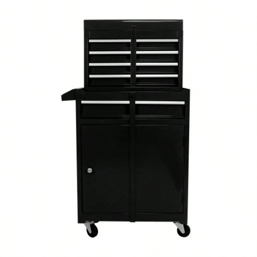 Rolling Chest, 5 - Drawer Box Organizer/Lockable Wheels Sliding Drawers Detachable Top Adjustable Shelf, Storage Cabinet Garage WorkshopBLACK