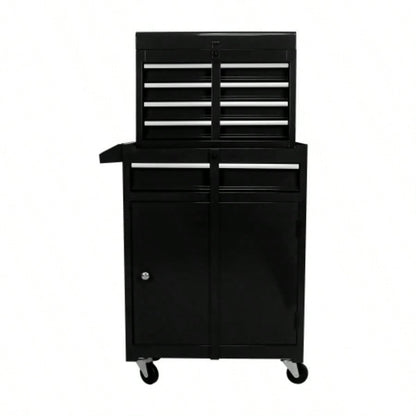 Rolling Chest, 5 - Drawer Box Organizer/Lockable Wheels Sliding Drawers Detachable Top Adjustable Shelf, Storage Cabinet Garage WorkshopBLACK
