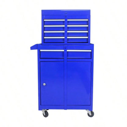 Rolling Chest, 5 - Drawer Box Organizer/Lockable Wheels Sliding Drawers Detachable Top Adjustable Shelf, Storage Cabinet Garage WorkshopBLUE