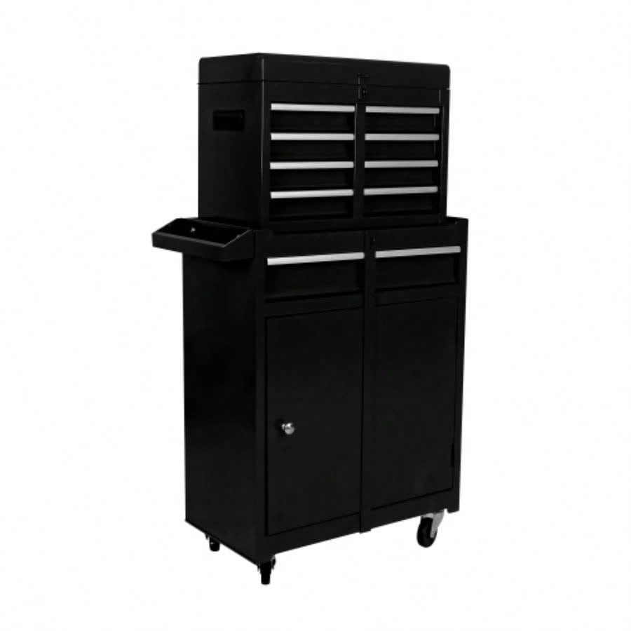 Rolling Chest, 5 - Drawer Box Organizer/Lockable Wheels Sliding Drawers Detachable Top Adjustable Shelf, Storage Cabinet Garage WorkshopBLACK