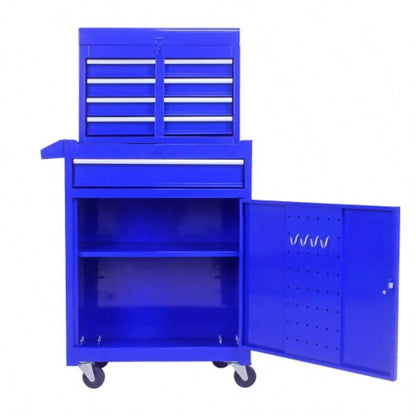 Rolling Chest, 5 - Drawer Box Organizer/Lockable Wheels Sliding Drawers Detachable Top Adjustable Shelf, Storage Cabinet Garage WorkshopBLUE