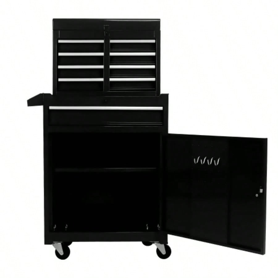 Rolling Chest, 5 - Drawer Box Organizer/Lockable Wheels Sliding Drawers Detachable Top Adjustable Shelf, Storage Cabinet Garage WorkshopBLACK