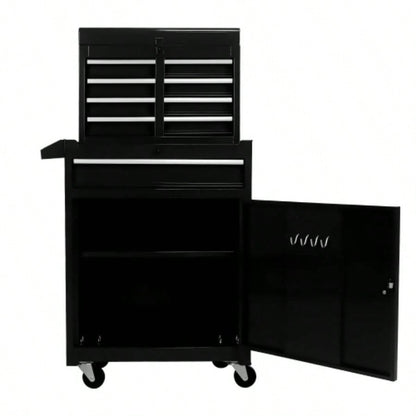 Rolling Chest, 5 - Drawer Box Organizer/Lockable Wheels Sliding Drawers Detachable Top Adjustable Shelf, Storage Cabinet Garage WorkshopBLACK
