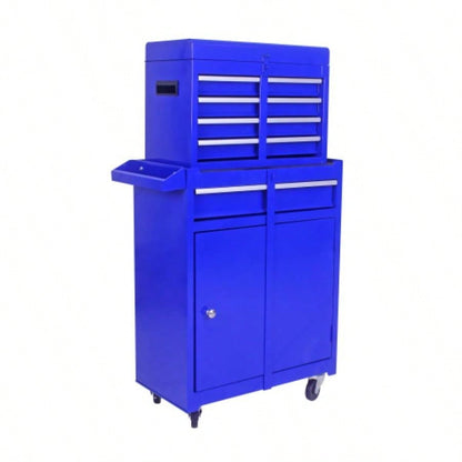 Rolling Chest, 5 - Drawer Box Organizer/Lockable Wheels Sliding Drawers Detachable Top Adjustable Shelf, Storage Cabinet Garage WorkshopBLUE