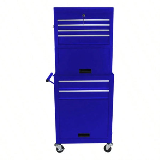 Cabinet on Wheels, 6 - Drawer Lockable Rolling Chest/ 4 Universal Wheels, 2 in 1 Detachable Box Storage Organizer Garage Workshop Repair Shop, BLUE