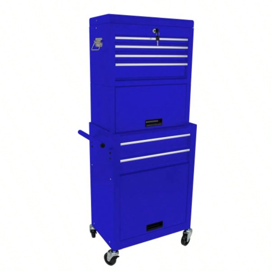 Cabinet on Wheels, 6 - Drawer Lockable Rolling Chest/ 4 Universal Wheels, 2 in 1 Detachable Box Storage Organizer Garage Workshop Repair Shop, BLUE