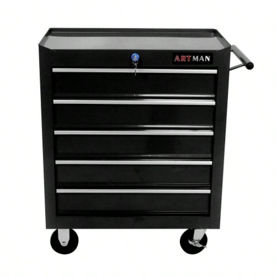 5 Drawer Chest, Storage Cabinet Garage Storage with 4 Wheels and Locking System, BLACK