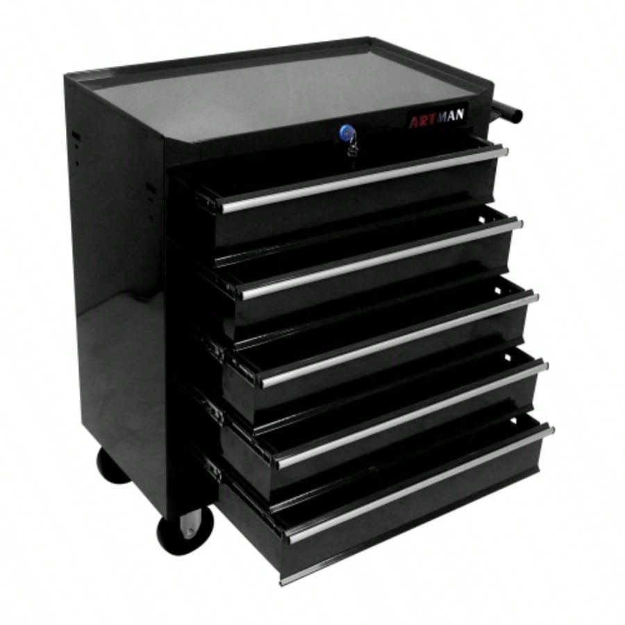 5 Drawer Chest, Storage Cabinet Garage Storage with 4 Wheels and Locking System, BLACK