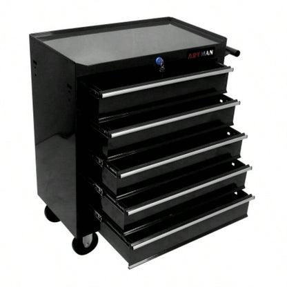 5 Drawer Chest, Storage Cabinet Garage Storage with 4 Wheels and Locking System, BLACK