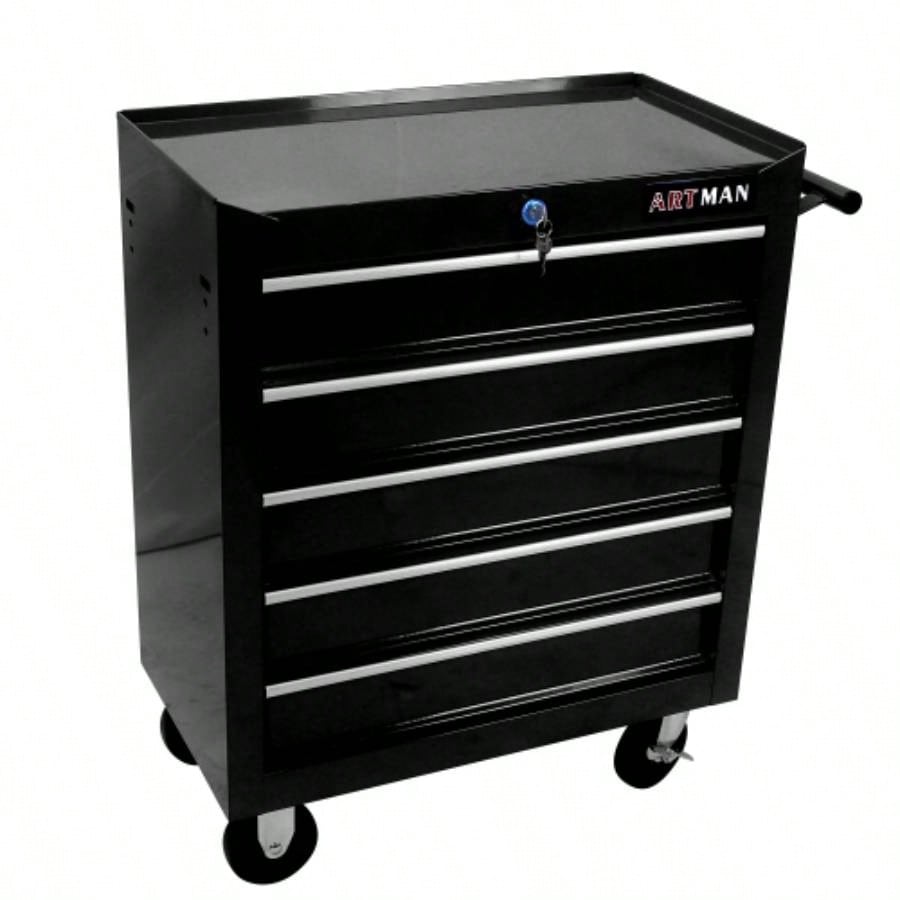 5 Drawer Chest, Storage Cabinet Garage Storage with 4 Wheels and Locking System, BLACK