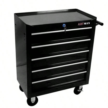 5 Drawer Chest, Storage Cabinet Garage Storage with 4 Wheels and Locking System, BLACK
