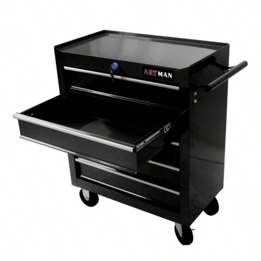 5 Drawer Chest, Storage Cabinet Garage Storage with 4 Wheels and Locking System, BLACK
